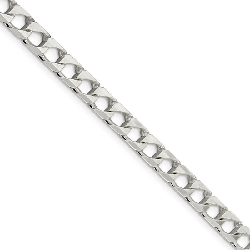 Men's 6.25mm Sterling Silver Flat Square Curb Chain Necklace, 24 Inch